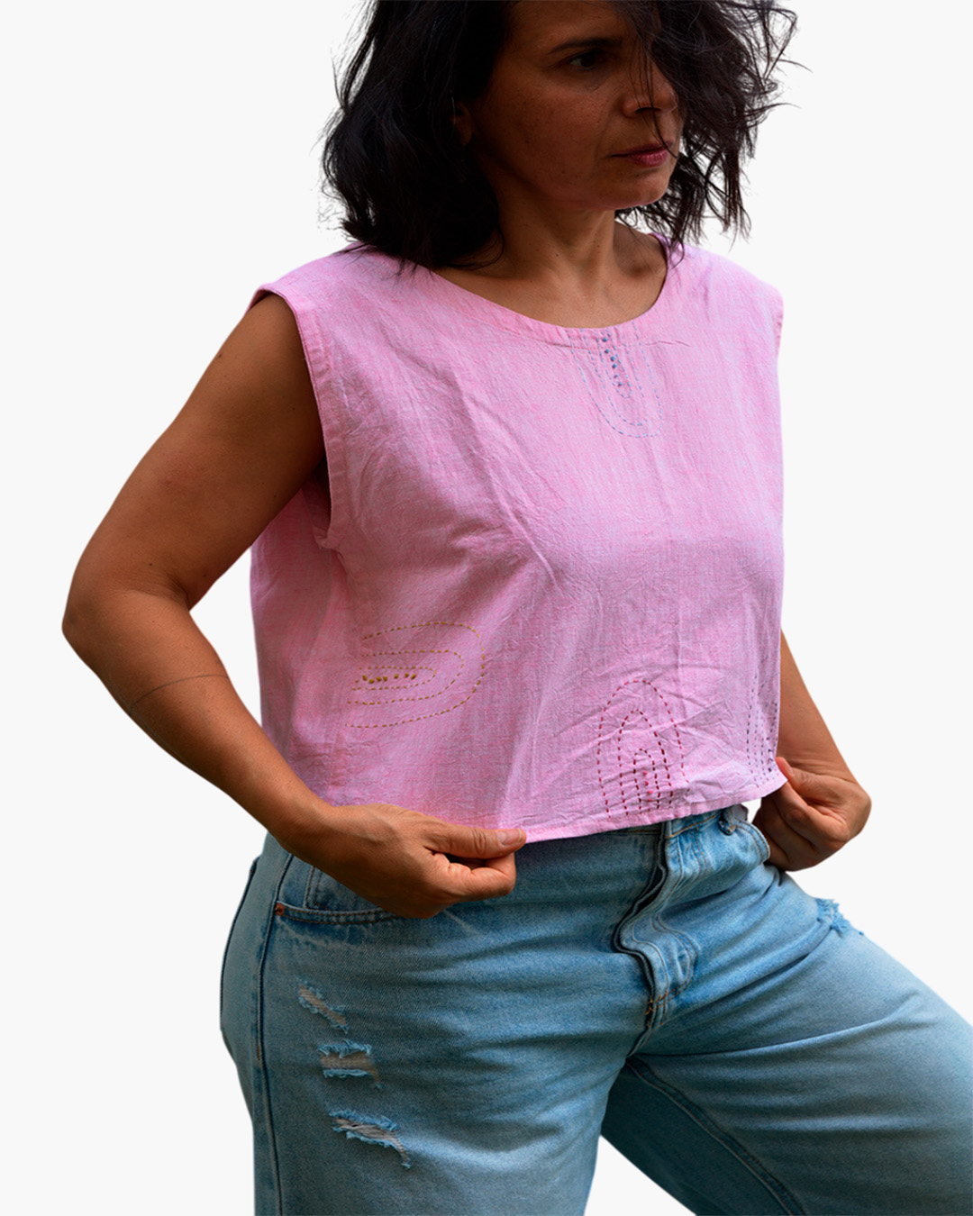 Blusa rosa con espalda descubierta